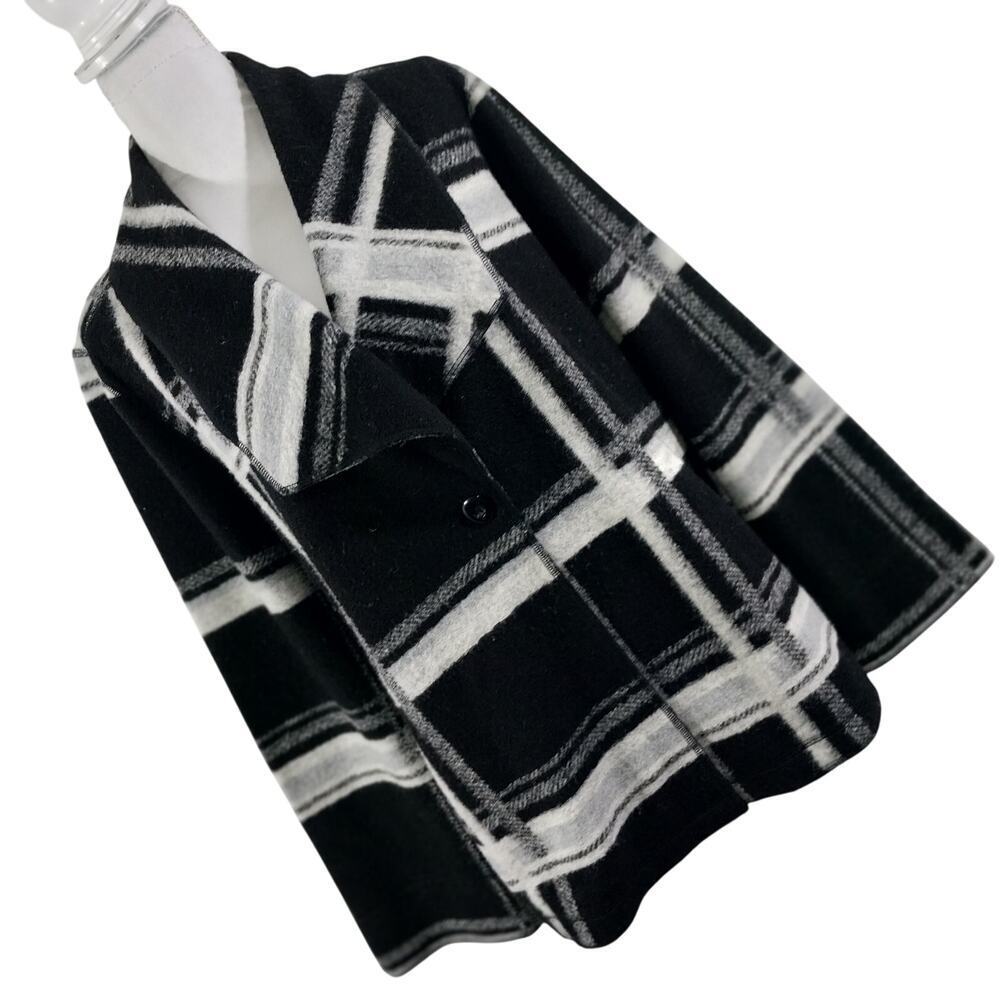 CHICO'S! BLACK & WHITE PLAID FINE WOOL BLEND DECONSTRUCTED JACKET! SZ L - Picture 2 of 12